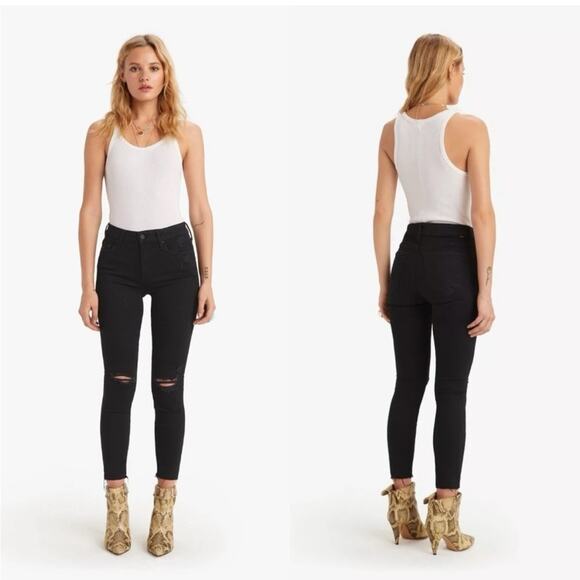 Mother Black High Rise The Looker Ankle Fray Skinny Leg Jeans Guilty As Sin 30 - Picture 4 of 10